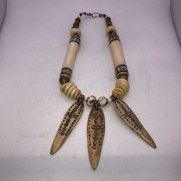 Dramatic Ethiopian Bone Amulets Talismans Bone Wooden Beads Ethnic Necklace - Picture 6 of 8